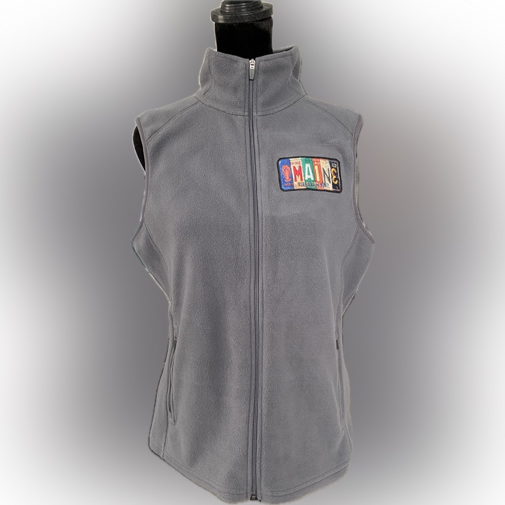 L.L. Bean Fleece Fitted Zip Front Vest - Maine License Plate Patch - Size Small